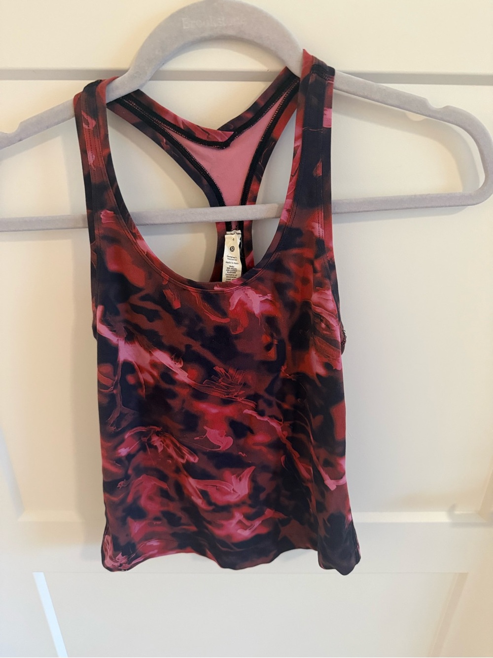 Lululemon Cool Racerback Tank Top Size 4 Pink Burgundy Black Watercolor Print